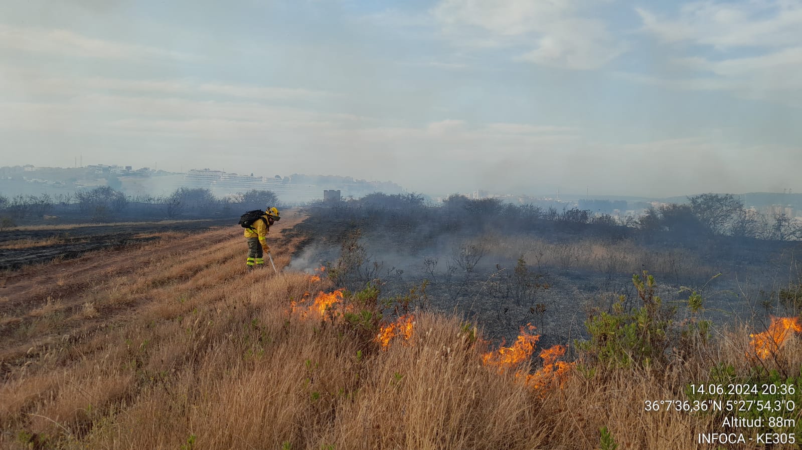 Bomberos e Infoca controlan el fuego de Algeciras. Foto: Plan Infoca.