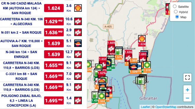 Las gasolineras más caras del Campo de Gibraltar.