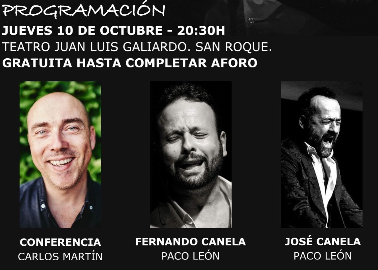 José y Fernando Canela con la guitarra de Paco León, este jueves en la Bienal de San Roque