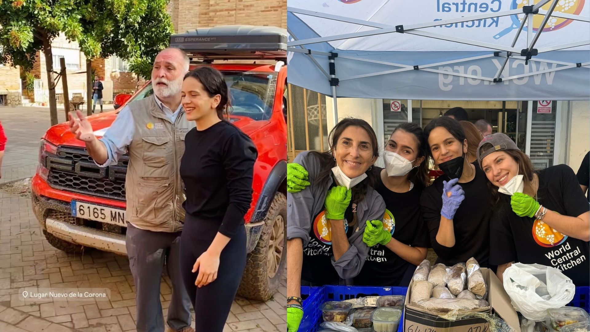 El chef Jose Andrés, Rosalía y Paz Padilla reparten comida en Valencia en la zona más afectada por la DANA. 