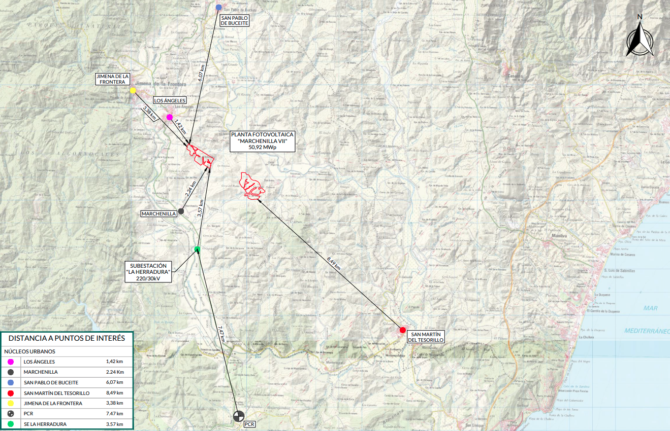 Puntos de interés en el proyecto de instalación de una nueva planta fotovoltaica en Jimena.